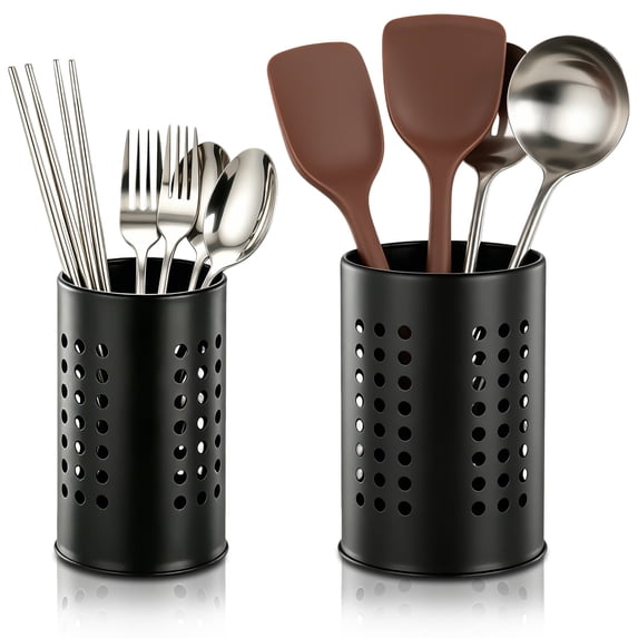 2Pcs Stainless Steel Kitchen Utensil Holder, Large Cooking Utensil Crocks for Kitchen Counter, Kitchen Utensil Drying Cylinder, Cooking Utensil Organizer for Spatula, Spoon