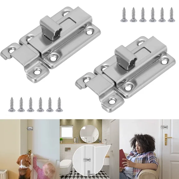 2Pcs Stainless Steel Latch Sliding Silver Doors Lock Keyless Door Bolt For Doors
