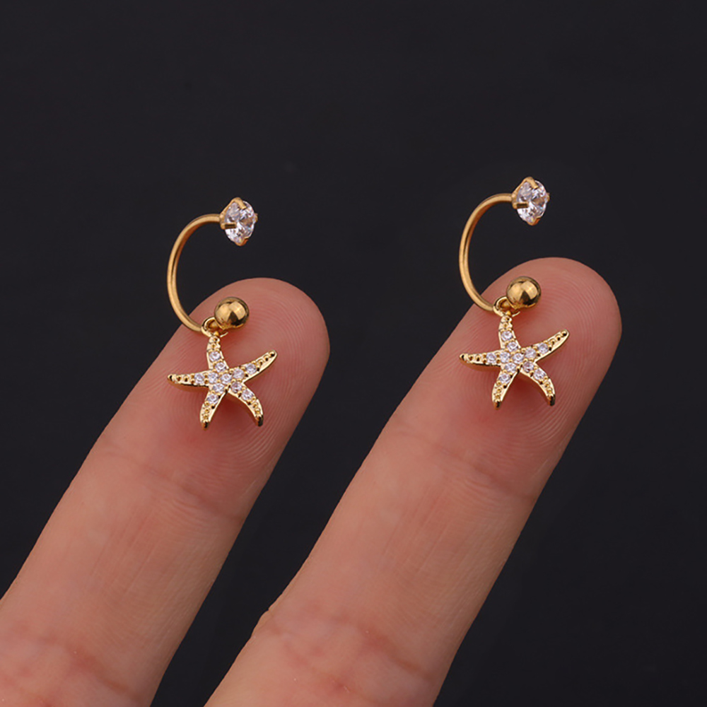 2Pcs Stainless Steel Minimal Crystal CZ Star Ear Studs Earring Women