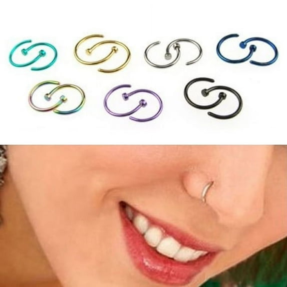 2Pcs Stainless Steel Nose Ring Open Hoop Earrings Unisex Body Piercing Jewelry,Black