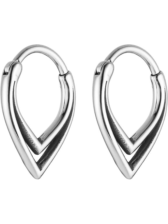 2Pcs Stainless Steel Nose Rings Hoops for Women Drop Septum Rings Hoop Cartilage Clicker Earrings