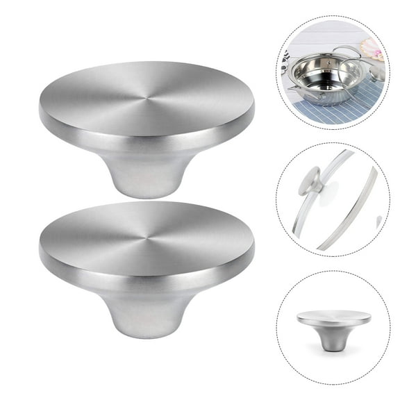 2Pcs Stainless Steel Pot Lid Replacement Knobs Handle (Silver)