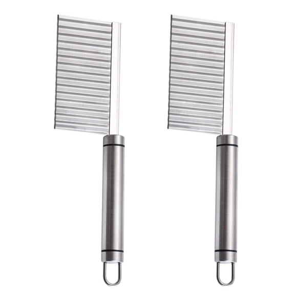FONDOTIN Stainless Steel Crinkle Cut Potato Slicer Set, 2-Piece Wavy Vegetable Cutter Tools for Kitchen