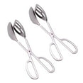 thumbnail image 1 of 2Pcs Stainless Steel Salad Tongs, 10" Ergonomic Scissor-Tong, Dual Function Spoon Head, Slotted & Solid Spoon Combination, Commercial Grade, BBQ Pasta Tongs (Silver), 1 of 7
