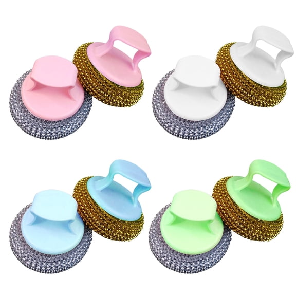 2Pcs Stainless Steel Scrubber With Handle Steel Wool Dish Cleaning Brush For Pots Pans Sink Heavy Duty Scouring Tool Steel Wool Random 2PCs