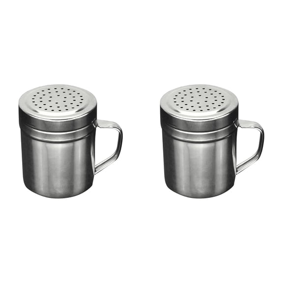 2Pcs Stainless Steel Shaker with Handle, Refillable Seasoning Dispenser for Kitchen Cooking Grilling, Adjustable Sprinkler for Salt Pepper Spices, Compact Silver2