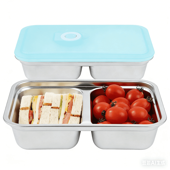 2Pcs Stainless Steel Snack Containers, Grab and Go Snack Containers Reusable, Double Compartment Condiment with Lid Stainless Steel Food Storage for Classroom Travel and Outdoor Camping