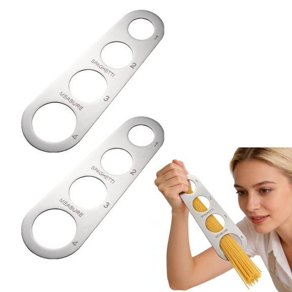 2Pcs Stainless Steel Spaghetti Measure Tool, 4 Holes Quick Pasta Measuring Tool for Kitchen Cooking (Silver)