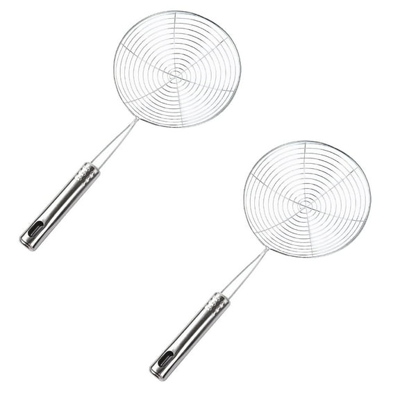 2Pcs Stainless Steel Spider Strainer Skimmer Ladle for Cooking and Frying, Strainer Ladle Stainless Steel Wire Skimmer Spoon with Handle, Kitchen Utensils Wire Strainer Pasta Spoon, 5 Inch x 13 Inch
