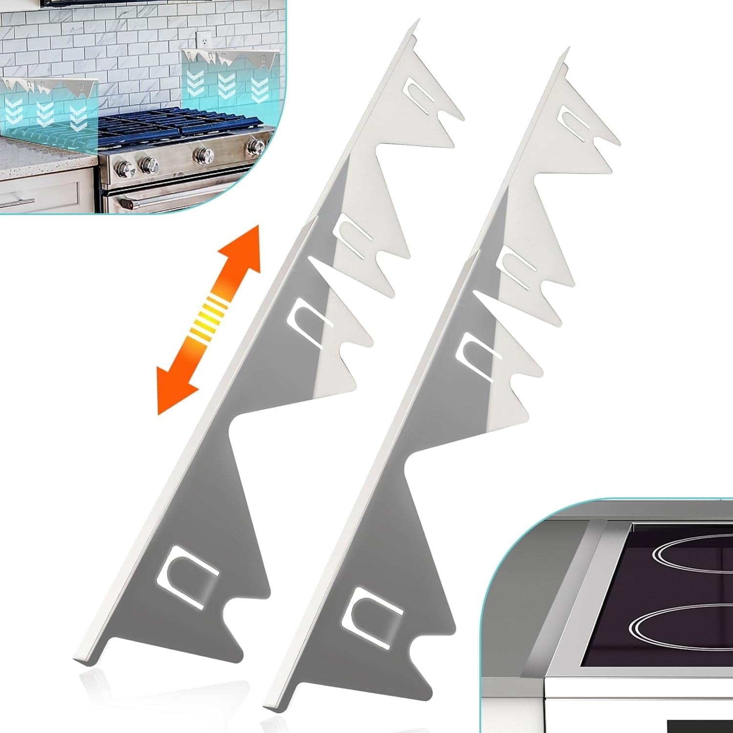 2Pcs Stainless Steel Stove Gap Covers, Stove Gap Filler for Kitchen, Adjustable Length 13.8" to 27.5" - Sliver