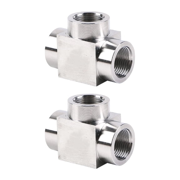 2Pcs Stainless Steel T-Shaped High Pressure Fitting, 3-Way Hose Adapter Female Thread Connector for Plumbing