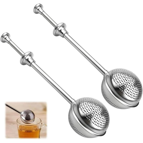 2Pcs Stainless Steel Tea Strainer Tea Infuser for Loose Leaf Tea,Tea Diffusers Fine Mesh Tea Ball Tea Accessories, Baking Supplies Baker's Dusting Wand Sugar Shaker Duster Flour Duster (Full+Half)