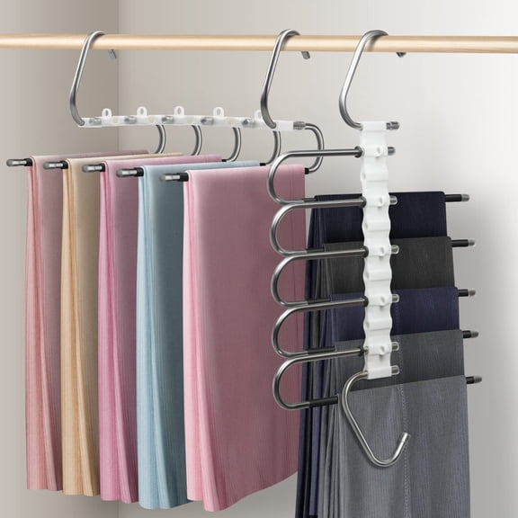 2Pcs Stainless Steel Trouser Rack--5-Layer-U-Shaped Standard (Stainless Steel Hook)--Black Non-Slip Cover - black