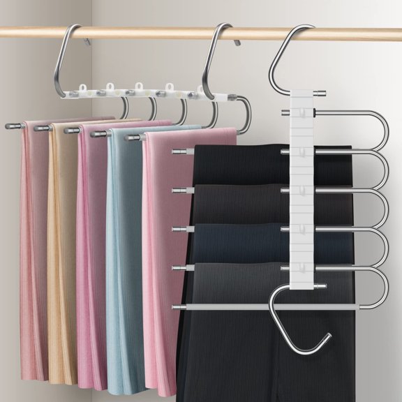 2Pcs Stainless Steel Trouser Rack--5-Layer-U-Shaped Standard (Stainless Steel Hook)--Black Non-Slip Cover - grey