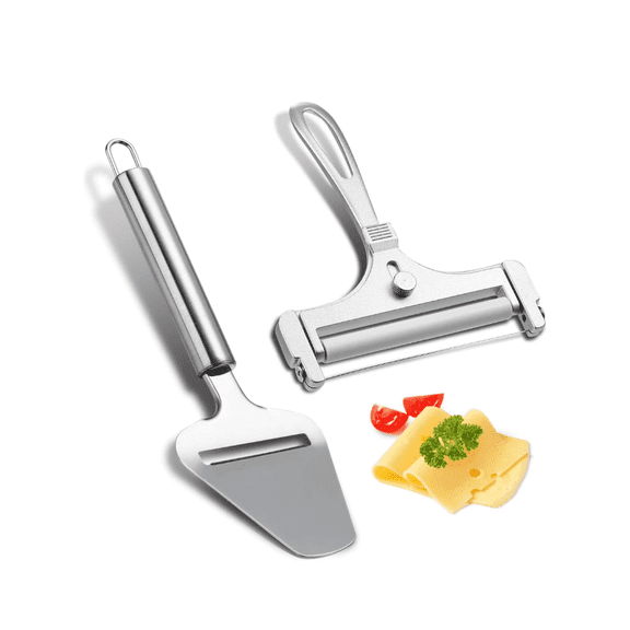 2Pcs Stainless Steel Wire Cheese Slicer, Handheld Cheese Block Cutter, Adjustable Thickness Cheese Cutter, Cheese Chipper for Cheddar, Gruyere, Raclette, Mozzarella