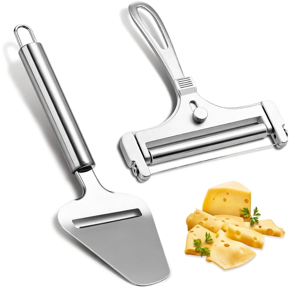 2Pcs Stainless Steel Wire Cheese Slicer, Handheld Cheese Block Cutter, Adjustable Thickness Cheese Cutter, Cheese Chipper for Cheddar, Gruyere, Raclette, Mozzarella