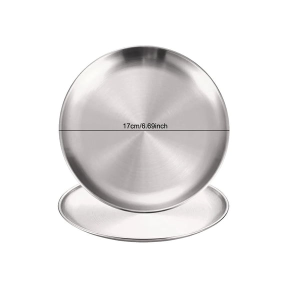2Pcs Stainless Steels Round Silver Shallow Tray Plate Rust-Proof 14/17/20/23/26/30cm Camping Plate BBQ Picnic Dishes Cookware