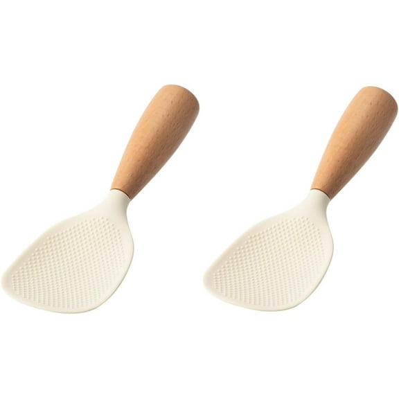 2Pcs Standing Silicone Rice Spoon Paddle, Rice and Potato Servers,Household Rice Shovel Heat Resistant Anti-scalding Rice Scooper, Serving Spoons (Cream White)