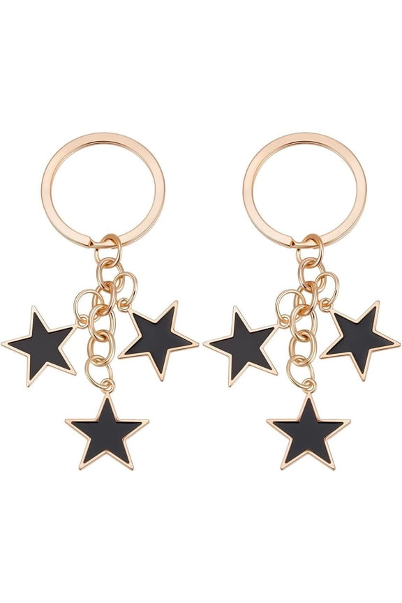 2Pcs Star Alloy Enamel Keychain Light Gold 80mm for Handmade