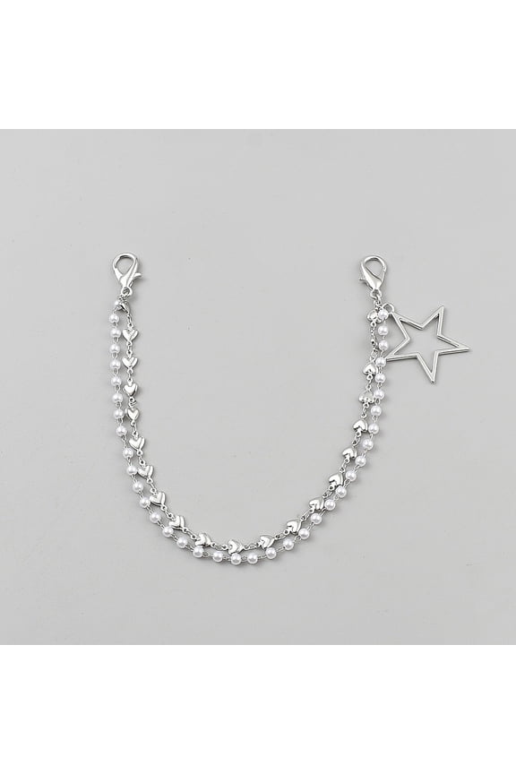 2Pcs Star Iron Chain Straps Shoelace Charms Sneakers Decoration with Plastic Pearl Lobster Clasps Platinum 277mm Shoe Decor Ankle Rock Accessories