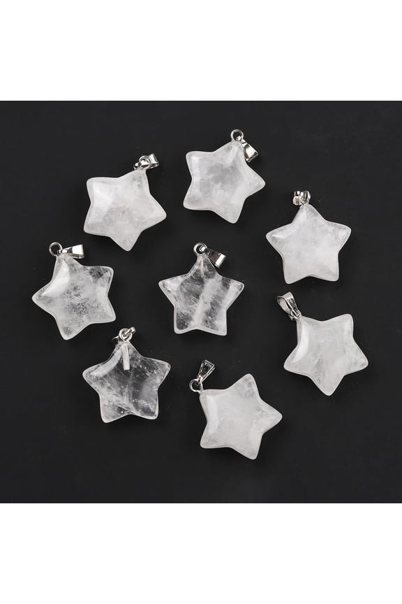 2Pcs Star Natural Quartz Crystal Pendants Rock Crystal Pendants Star Pendants with Platinum Tone Brass Findings for Necklace Bracelet Jewelry Making DIY Craft Making