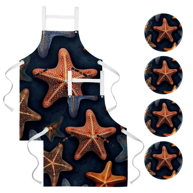 2Pcs Starfish in the Ocean Versatile Aprons Set Kitchen, Baking