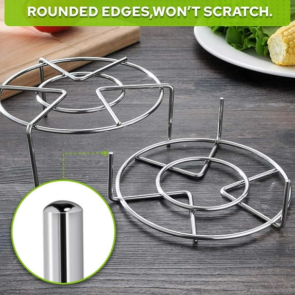 2Pcs Steam Rack, 3-7/8" and 1-5/8" Tall Trivet for Instant Pot 6 Qt and 8 Qt, Heavy Duty 18/8 Stainless Steel Steamer Rack Fit Pressure Cooker