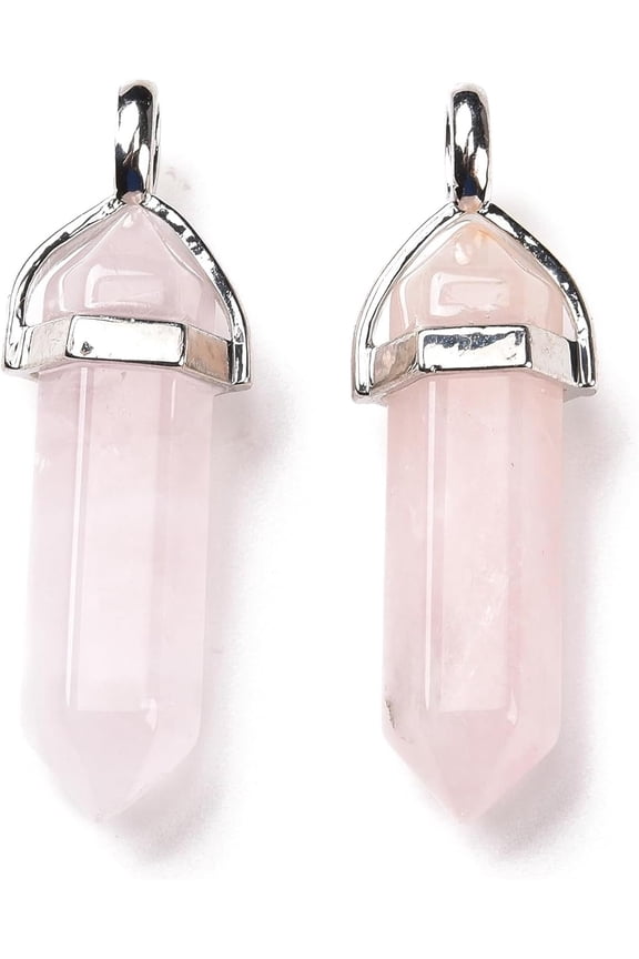 2Pcs Stone Charms 40x11x9mm Opalite Double Terminated Pointed Pendants with Platinum Metal Color Findings Charms with 4x3mm Hole for Jewelry Making and Craft Projects Making DIY