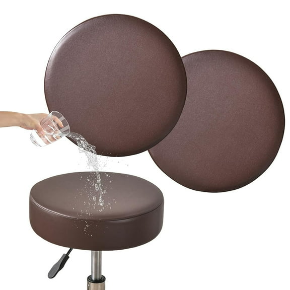 2Pcs Stool Covers Round, Waterproof PU Bar Stool Seat Covers with Elastic Bands,Bar Stool Chair Covers Washable Stool Cushion Slipcover 12-15 Inch