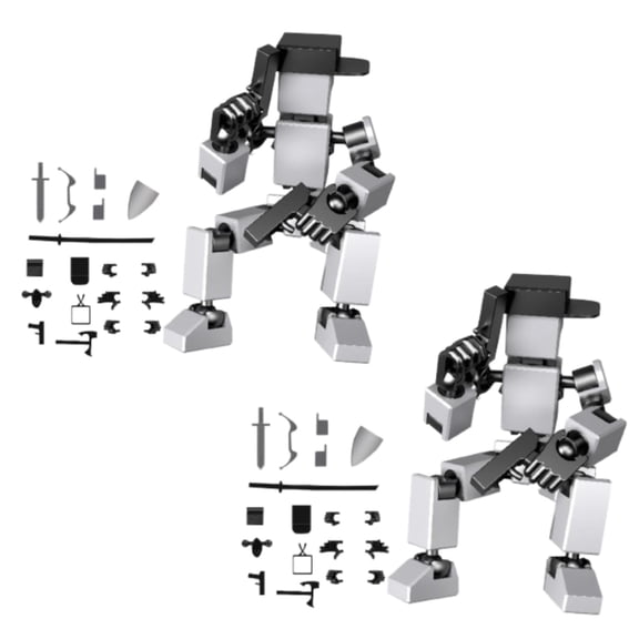 2Pcs Stop Motion Figures 3D Printed Stick Figure Multi Joints Flexible Robot Toy Desktop Decoration Creative Gift for Boys Adults (Light Gray)