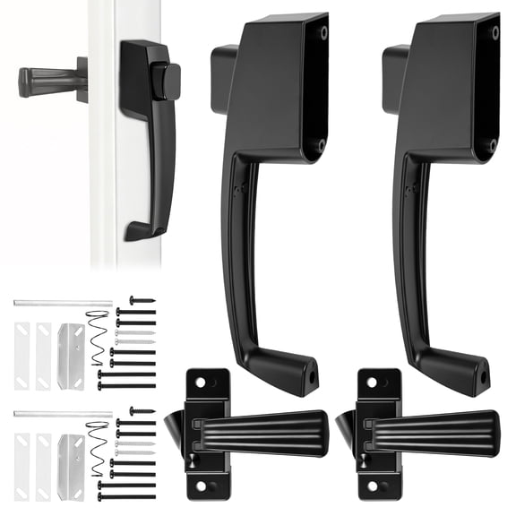2Pcs Storm and Screen Door Handle Zinc Alloy Replacement Latch with All Mounting Hardware Fits 5/8" to 1-1/4" Door Reversible for Left/Right Installation, Black