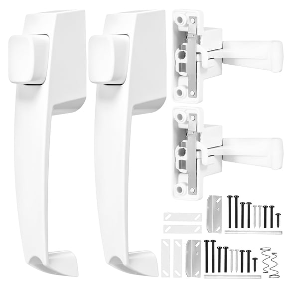 2Pcs Storm and Screen Door Handle Zinc Alloy Replacement Latch with All Mounting Hardware Fits 5/8" to 1-1/4" Door Reversible for Left/Right Installation, White