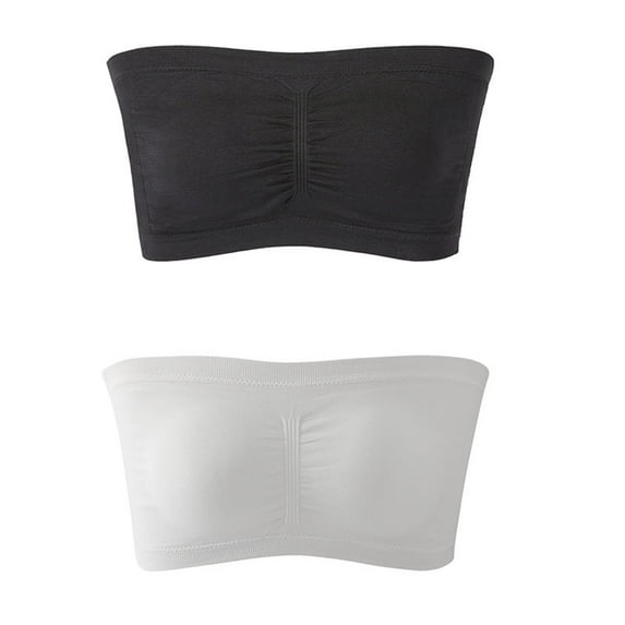 2Pcs Strapless Bras for Women 2024 Comfortable Non-Slip Unpadded Bandeau Bra Soft Seamless Tube Top Sports Bra