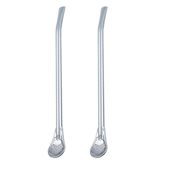 2Pcs Straw Spoon Long Handle Mixing Yerba Mate Stainless Steel Bombilla Filter Teaspoon for Party