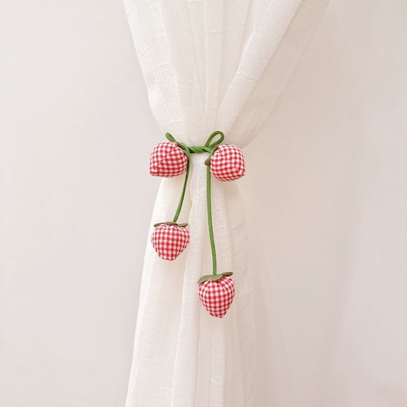 2Pcs Strawberry Curtain Tie Backs Country Style Decorative Holdbacks for Drapes Blinds Valances, No Drilling Door Tiebacks for Kitchen Living Room Bedroom Bathroom