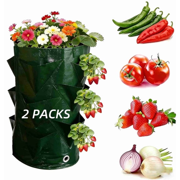 2Pcs Strawberry Planter, 3 Gallon Hanging Grow Bags for Tomato Vegetables, Upside Down Strawberry Plant Hanger Vegetable Planting Bags for House (Green)