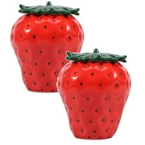 2Pcs Strawberry Shaped Jar Strawberry Candy Jar With Lid Ceramic Strawberry Cookie Jar Strawberry Flower Vase Cute Vintage Container Food Storage Tin For Tea Coffee Candy Cook Home Decor