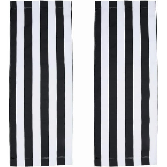 2Pcs Stripe Pattern Canvas Cloth Chair Replacement for Director Chair Makeup Chair Seat and Back Black 1130x432x1mm
