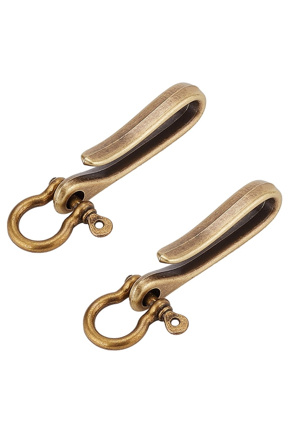 2Pcs Style Alloy Hook Clasps and 2Pcs Shackle Clasps for Keychain Making Bronze Hook Clasps: 60x15x8mm Hole: 5.5mm