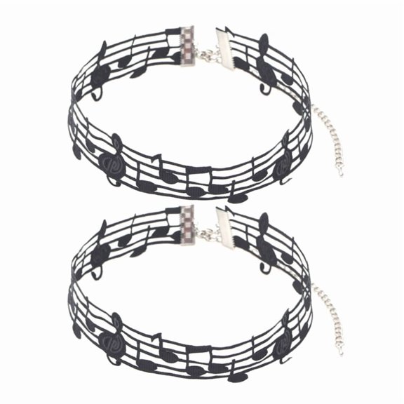 2Pcs Stylish Black Alloy Note Pendant Clavicle Necklace Lightweight And Comfortable Neckchain For Daily Wear