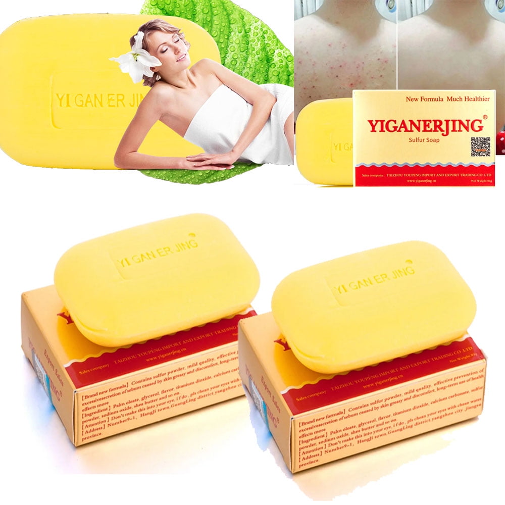 2Pcs Sulfur Soap Mite Remover Soap Reduce Acne Oil Secretion Bath Soap