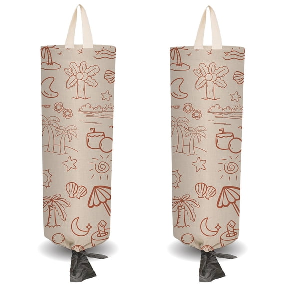 2Pcs Summer Beach Plastic Grocery Bag Holder with 4Pcs Hooks Reusable Wall Mount Heavy Duty Shopping Storage Bag Sack Canvas Waterproof