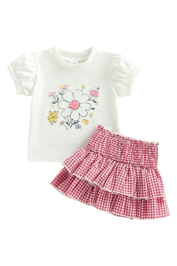2Pcs Summer Outfits Set for Toddler Girls – Cute Flower Short Sleeve T-Shirt & Pants, Gift Idea Summer 2Pcs Gift Outfits Set Girls Summer Set 1-5 Years,3-4 Years