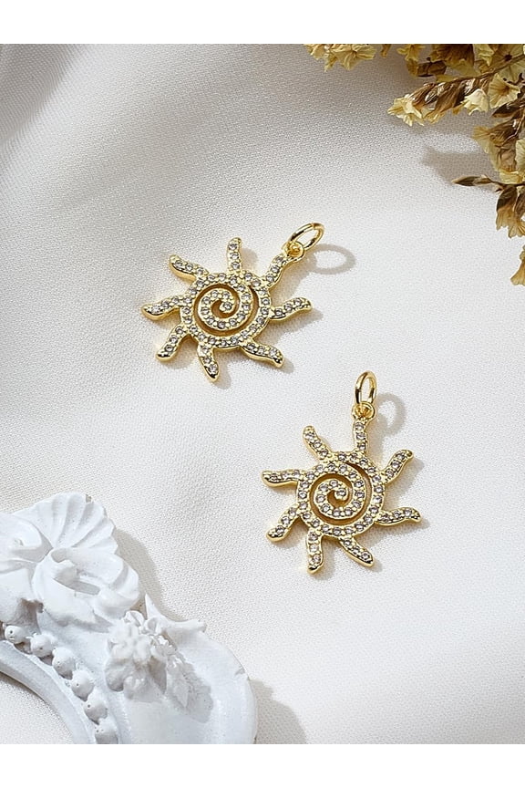 2Pcs Sun Charms Brass Micro Pave Cubic Zirconia Pendants with Jump Ring Pendant Decoration for Women Necklace Bracelet Jewelry Making Keychain Purse Decoration 22x18x2mm Hole: 3.5mm for diy making