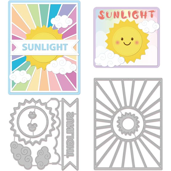 2Pcs Sun Cutting Dies Stencils Frame Sunlight Cloud Carbon Steel Stencil Templates for Scrapbooking Card Making Embossing DIY Paper Card