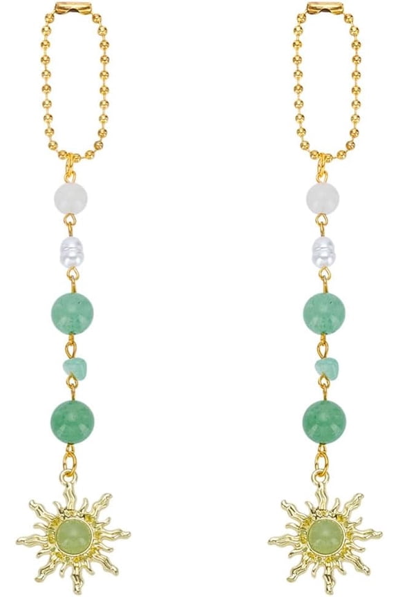 2Pcs Sun Hanging Decor Pearl Pink Sun Hanging Car Charm Rear View Mirror Accessories Cute Boho Accessories for Women Handmade Glass Cars Home Pendants Ornaments with Alloy Glass Beads for DIY