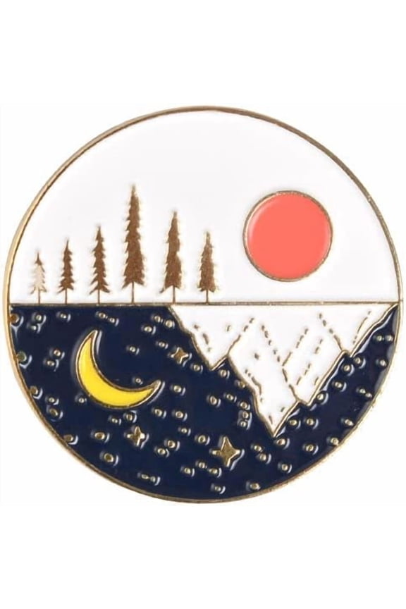 2Pcs Sun Moon Enamel Pins Flat Round Alloy Brooches White 27.93mm