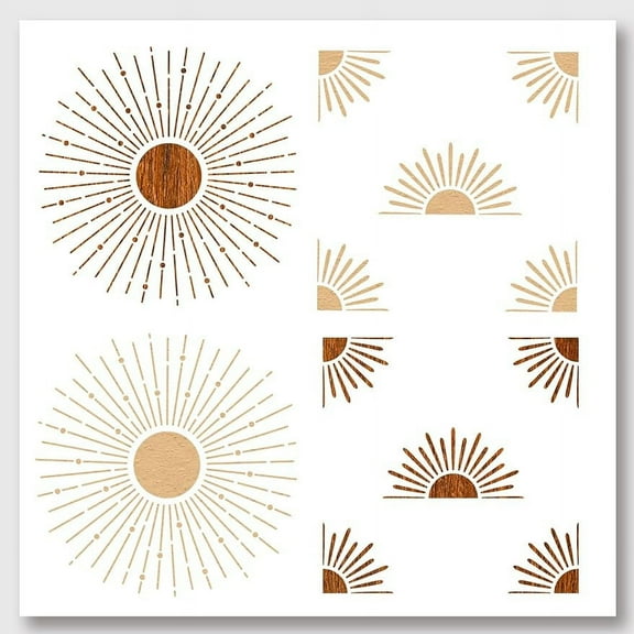 2 Pcs Sun Ray Stencils Sun Stencils Reusable DIY Art and Painting Templates Square Stencils 11.8×11.8 Inch for Painting on Wood Canvas Paper Furniture Wall DIY