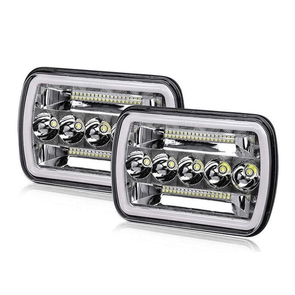 2Pcs Super Bright Pair 7x6 LED Headlights for Chevy Express 1500 2500 3500 with Halo DRL DOT