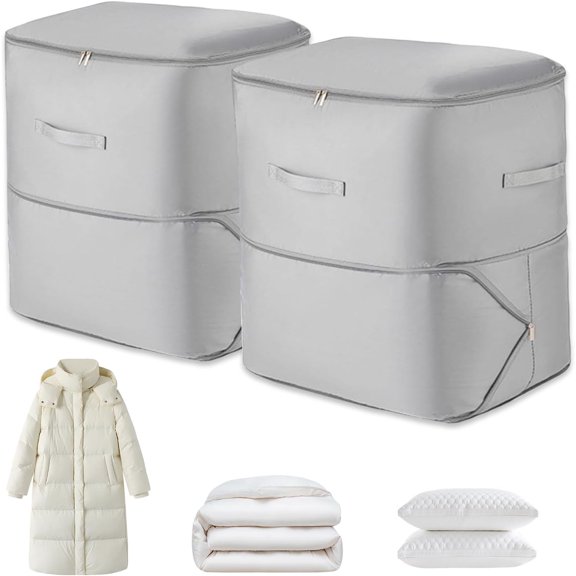 2Pcs Super Space Saving Self Compression Organizer, Quilt Storage Bags, Self Compression Storages Bags, Storage Bags for Quilts, Sweaters, Blankets (grey)